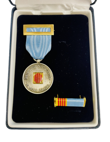 Medalla de Plata Mossos d´Escuadra distintivo azul + Pasador + Estuche de lujo