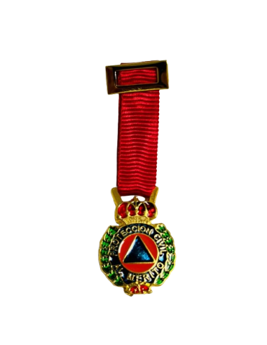 Medalla Miniatura Oro Protección Civil Distintivo Rojo