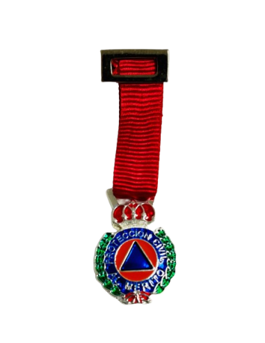 Medalla Miniatura Plata Protección Civil Distintivo Rojo