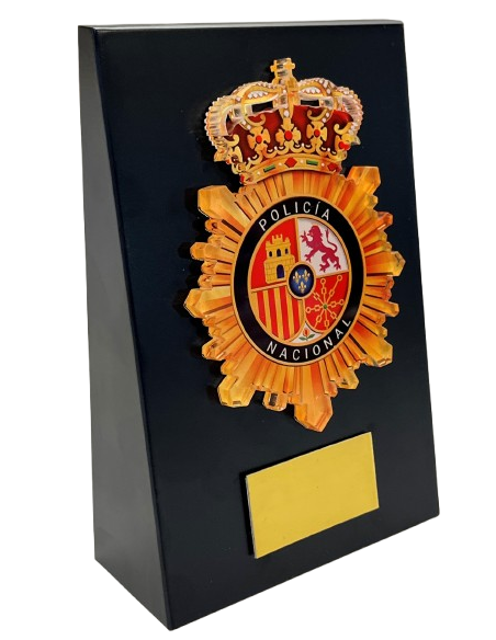 Cuña de Madera escudo Metacrilato Policía Nacional