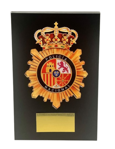 Cuña de Madera escudo Metacrilato Policía Nacional