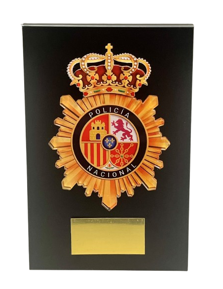 Cuña de Madera escudo Metacrilato Policía Nacional