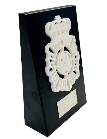 Cuña de Madera escudo Metacrilato Policía Nacional Blanco