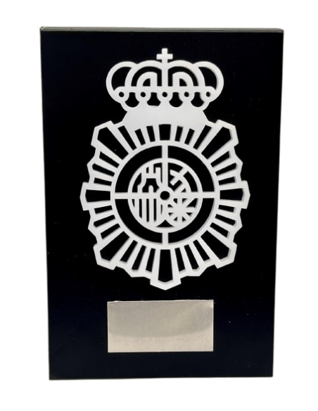 Cuña de Madera escudo Metacrilato Policía Nacional Blanco